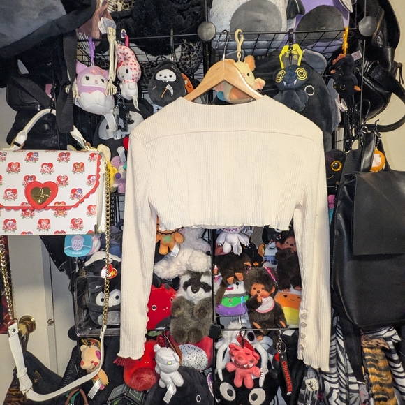 ZYA Cream Ribbed Cropped Button Cardigan - Picture 2 of 3